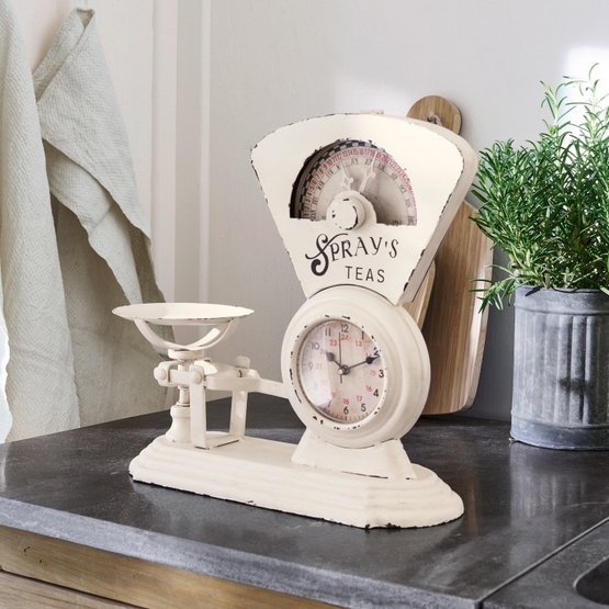 Horloge Balances blanc vieilli